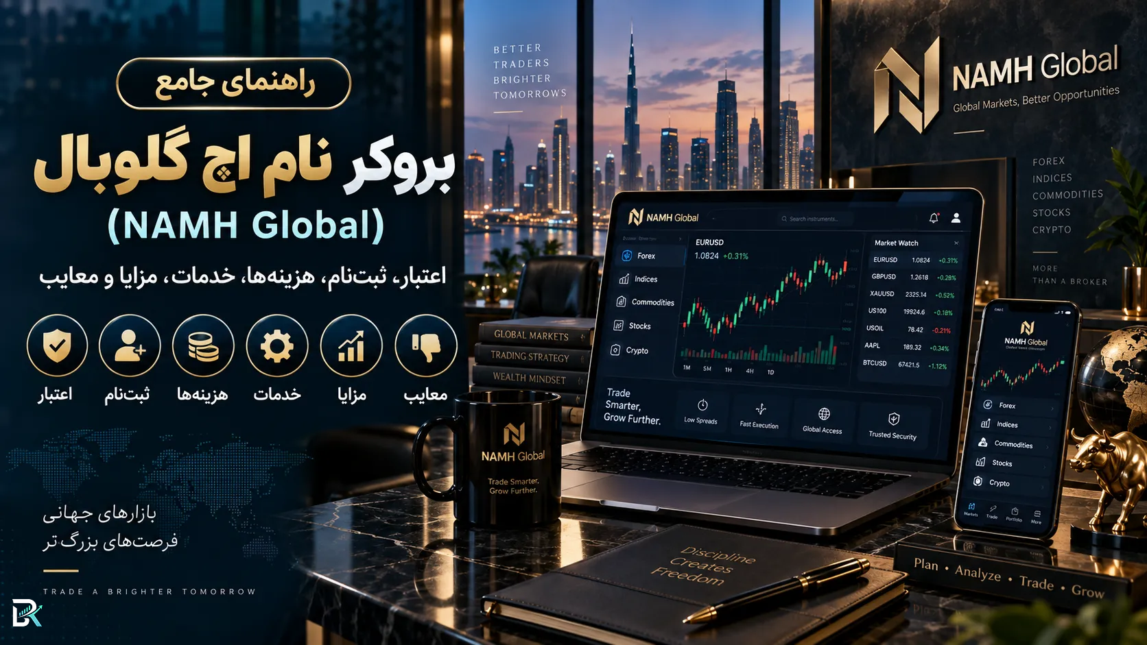 راهنمای جامع بروکر نام اچ گلوبال (NAMH Global)؛ اعتبار، ثبتنام، هزینهها، خدمات، مزایا و معایب